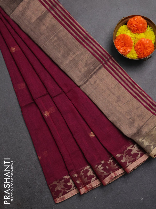 Bengal soft cotton saree magenta pink with allover thread woven buttas and zari woven border