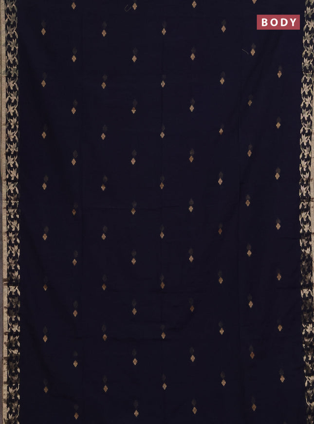 Bengal soft cotton saree navy blue with allover thread woven buttas and zari woven border