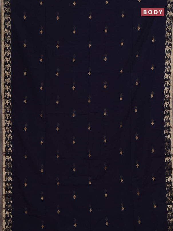 Bengal soft cotton saree navy blue with allover thread woven buttas and zari woven border