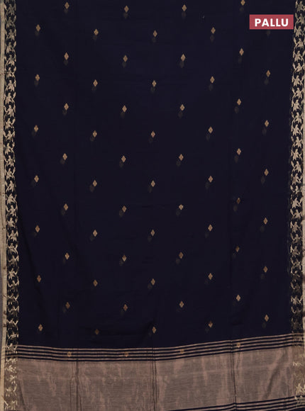 Bengal soft cotton saree navy blue with allover thread woven buttas and zari woven border