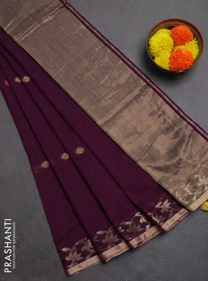 Bengal soft cotton saree purple with allover thread woven buttas and zari woven border
