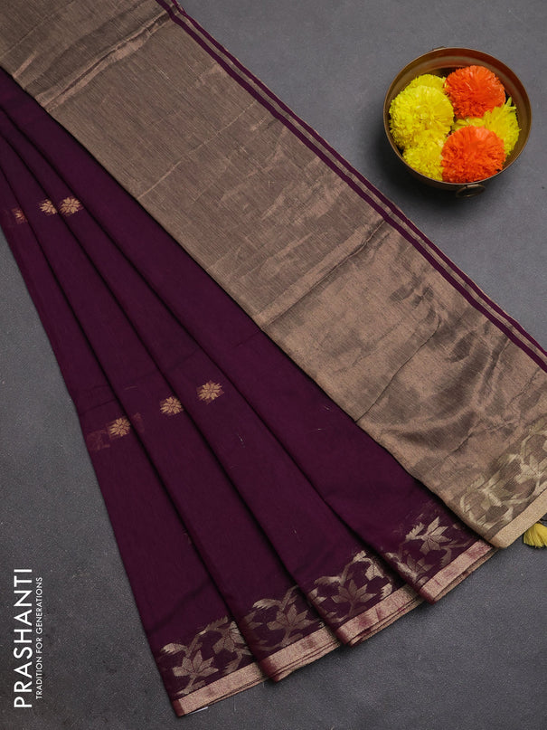 Bengal soft cotton saree purple with allover thread woven buttas and zari woven border