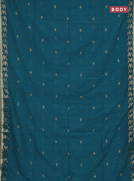 Bengal soft cotton saree teal green with allover thread woven buttas and zari woven border