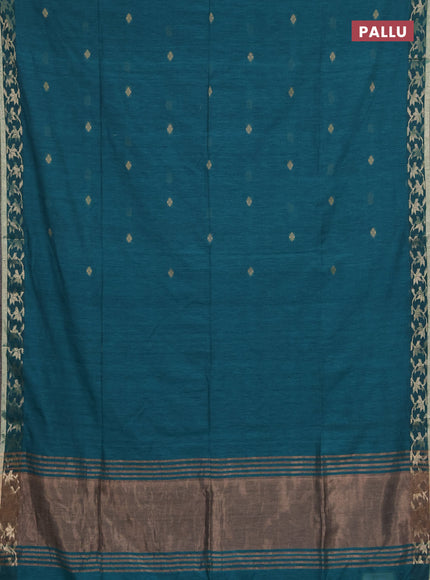Bengal soft cotton saree teal green with allover thread woven buttas and zari woven border