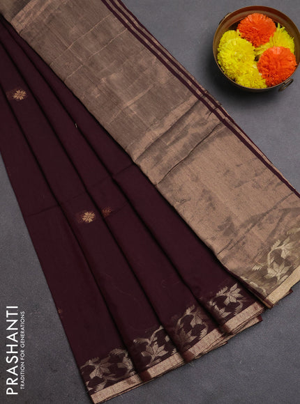 Bengal soft cotton saree deep wine shade with allover thread woven buttas and zari woven border