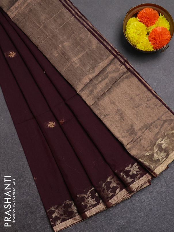 Bengal soft cotton saree deep wine shade with allover thread woven buttas and zari woven border