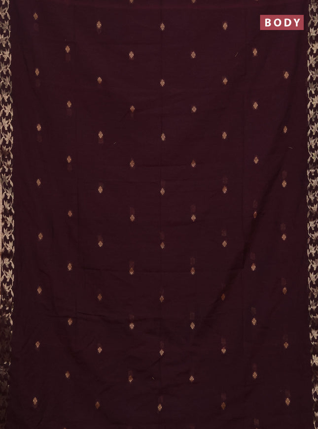 Bengal soft cotton saree deep wine shade with allover thread woven buttas and zari woven border