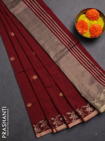 Bengal soft cotton saree maroon with allover thread woven buttas and zari woven border