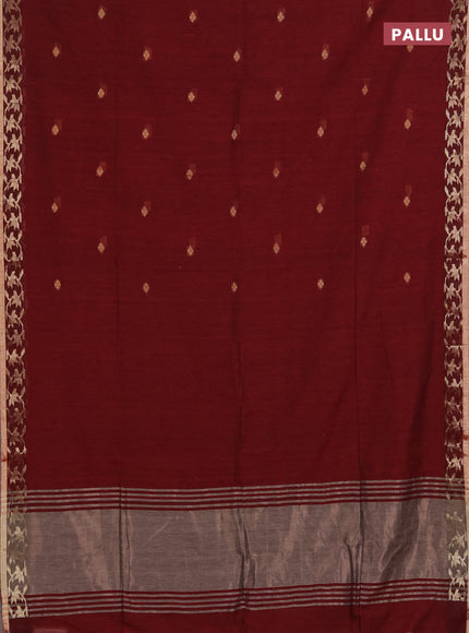 Bengal soft cotton saree maroon with allover thread woven buttas and zari woven border