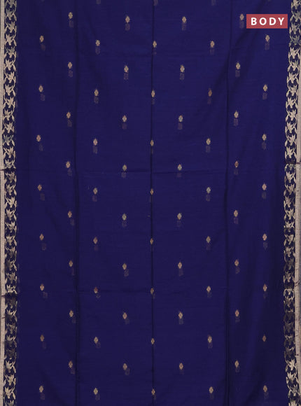 Bengal soft cotton saree navy blue with allover thread woven buttas and zari woven border