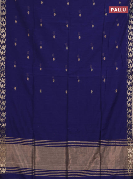 Bengal soft cotton saree navy blue with allover thread woven buttas and zari woven border