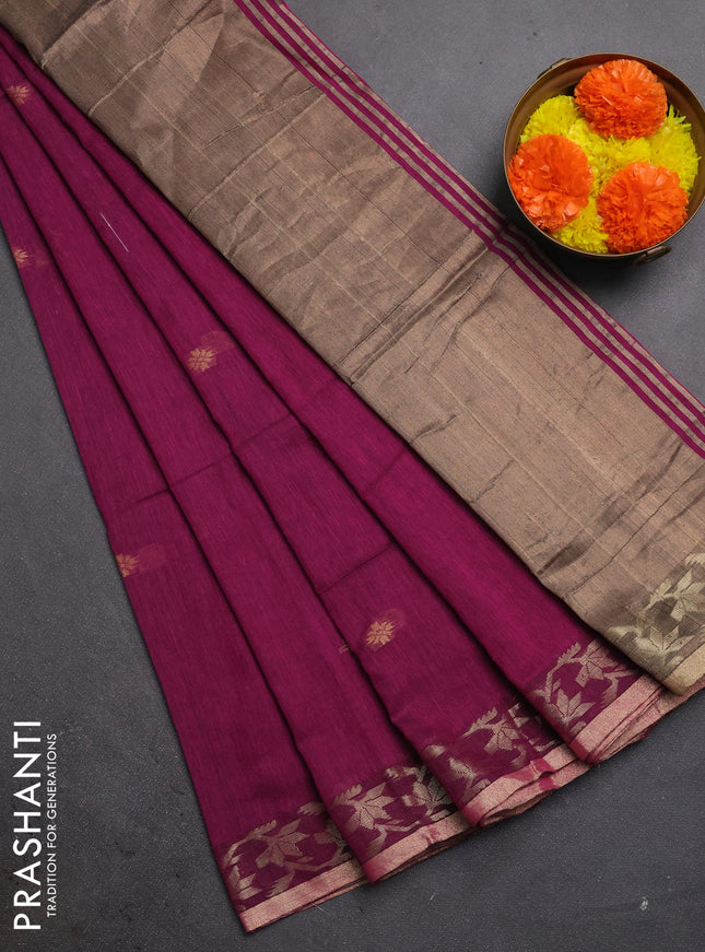 Bengal soft cotton saree magenta pink with allover thread woven buttas and zari woven border