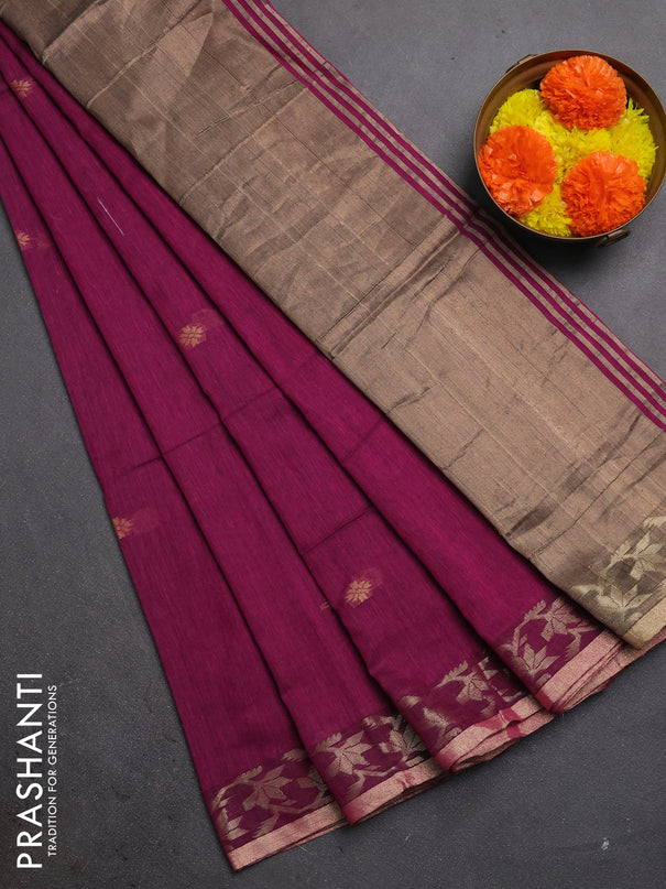 Bengal soft cotton saree magenta pink with allover thread woven buttas and zari woven border