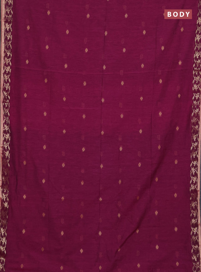 Bengal soft cotton saree magenta pink with allover thread woven buttas and zari woven border