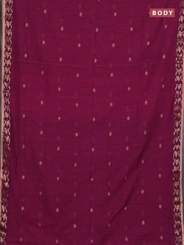 Bengal soft cotton saree magenta pink with allover thread woven buttas and zari woven border