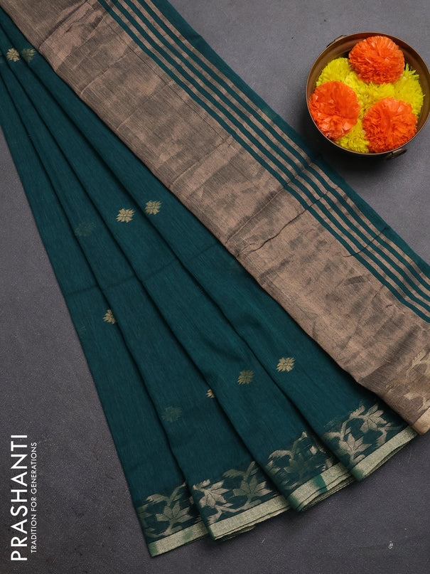 Bengal soft cotton saree green with allover thread woven buttas and zari woven border