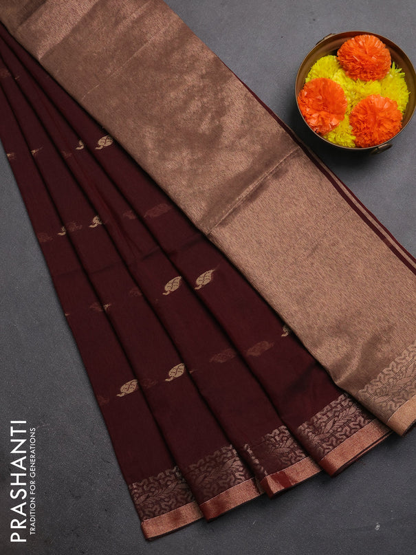 Bengal soft cotton saree deep maroon with allover thread woven buttas and zari woven border