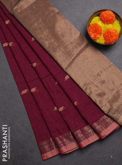 Bengal soft cotton saree magenta pink with allover thread woven buttas and zari woven border