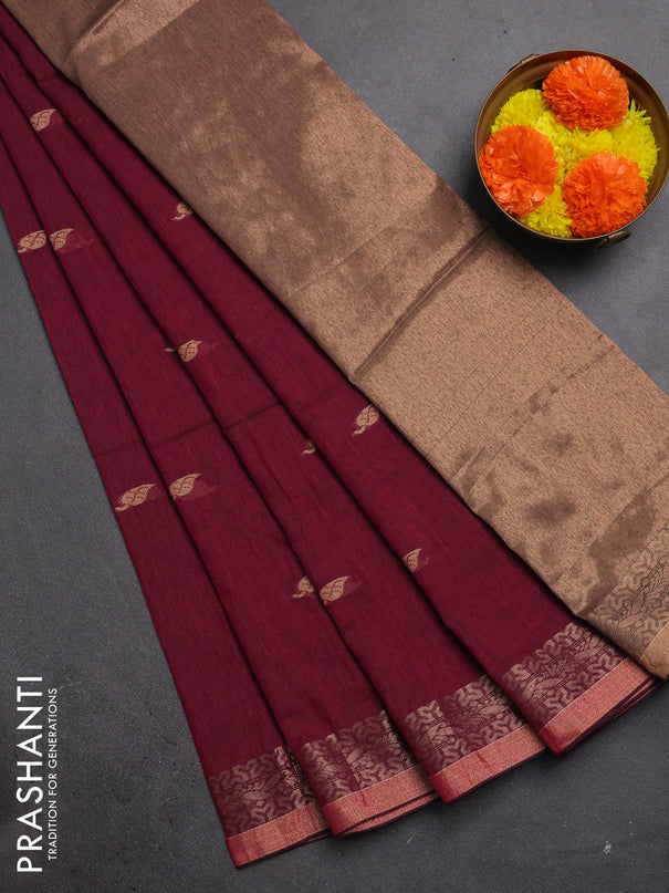 Bengal soft cotton saree magenta pink with allover thread woven buttas and zari woven border