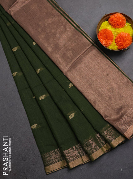 Bengal soft cotton saree sap green with allover thread woven buttas and zari woven border