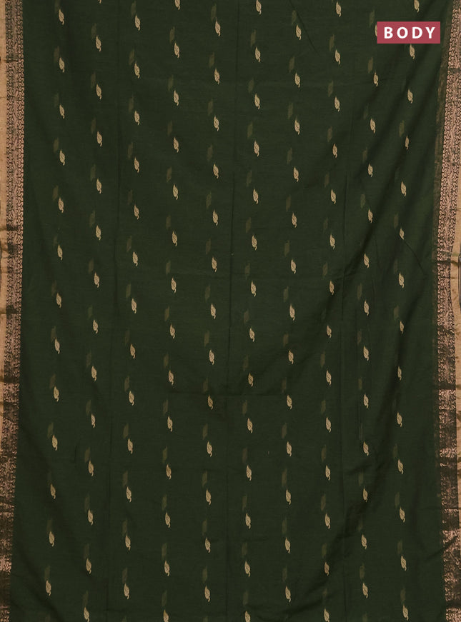 Bengal soft cotton saree sap green with allover thread woven buttas and zari woven border