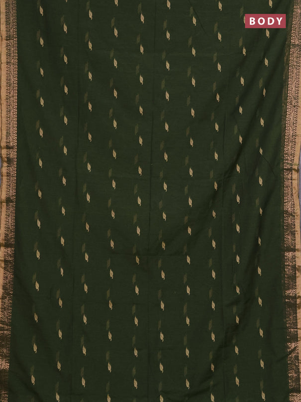 Bengal soft cotton saree sap green with allover thread woven buttas and zari woven border