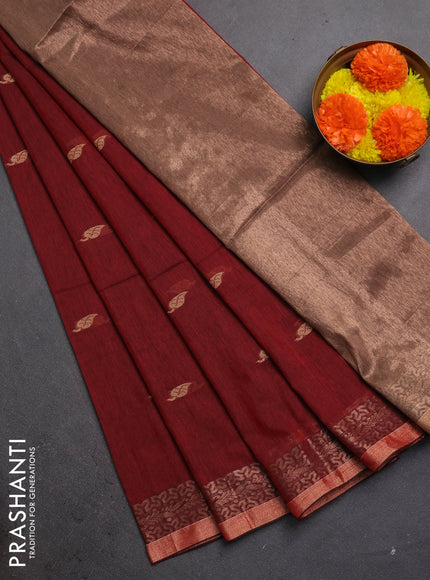 Bengal soft cotton saree maroon with allover thread woven buttas and zari woven border