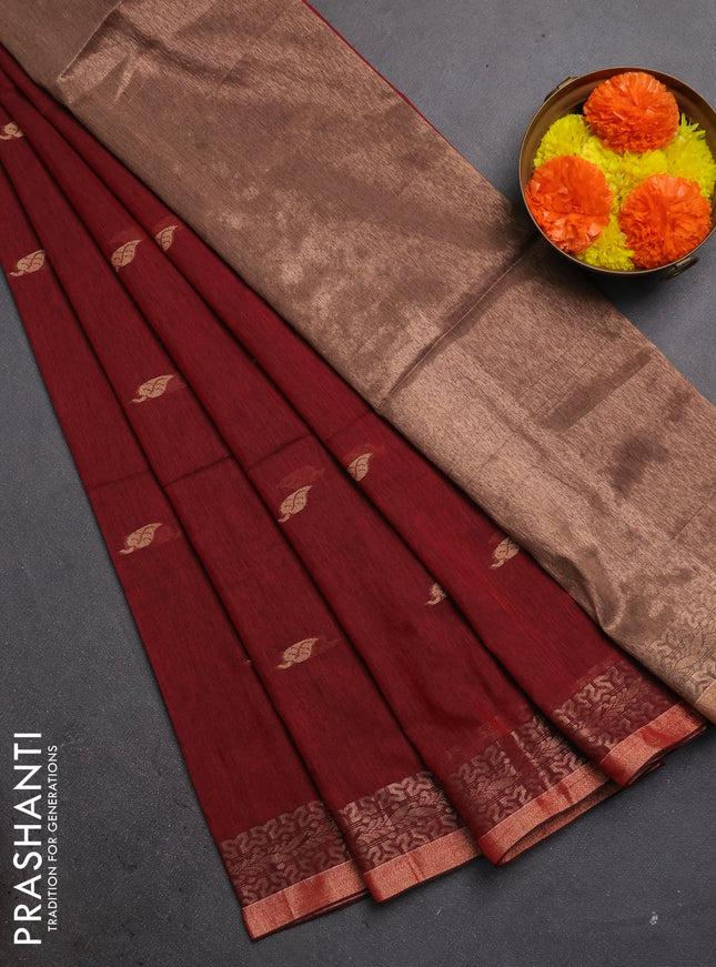 Bengal soft cotton saree maroon with allover thread woven buttas and zari woven border