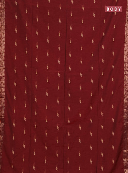Bengal soft cotton saree maroon with allover thread woven buttas and zari woven border
