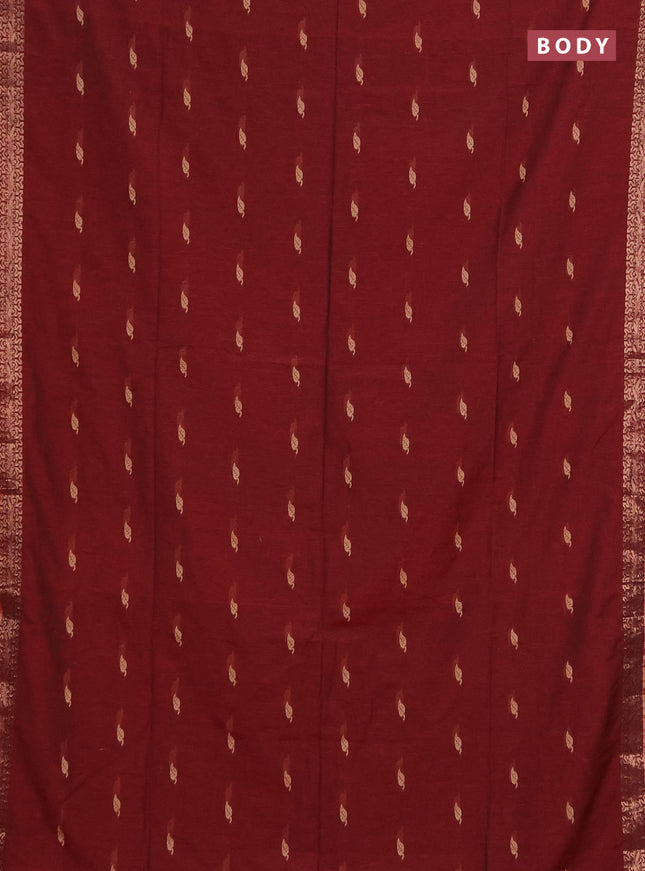 Bengal soft cotton saree maroon with allover thread woven buttas and zari woven border