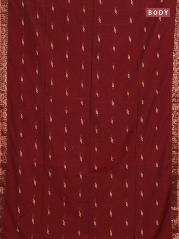 Bengal soft cotton saree maroon with allover thread woven buttas and zari woven border