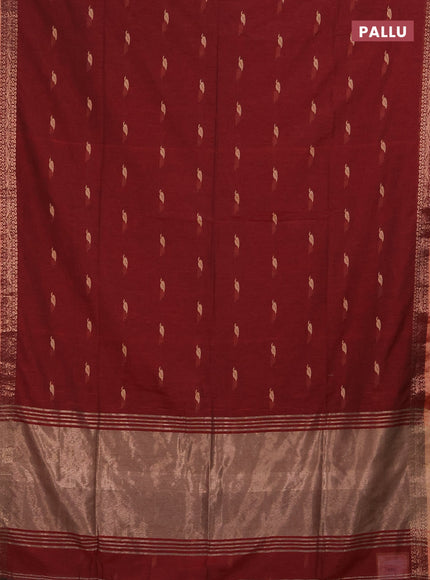 Bengal soft cotton saree maroon with allover thread woven buttas and zari woven border