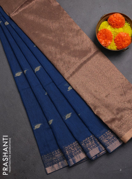 Bengal soft cotton saree cs blue with allover thread woven buttas and zari woven border