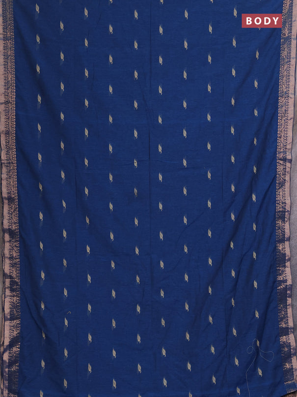 Bengal soft cotton saree cs blue with allover thread woven buttas and zari woven border