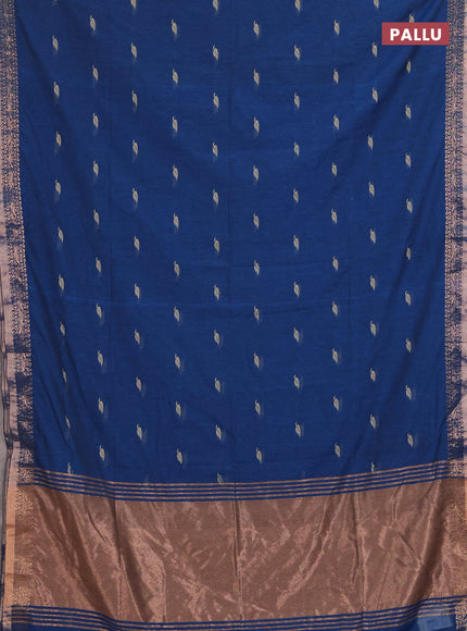 Bengal soft cotton saree cs blue with allover thread woven buttas and zari woven border