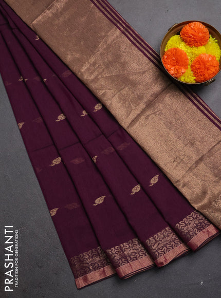 Bengal soft cotton saree purple with allover thread woven buttas and zari woven border
