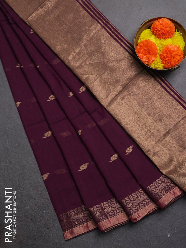 Bengal soft cotton saree purple with allover thread woven buttas and zari woven border