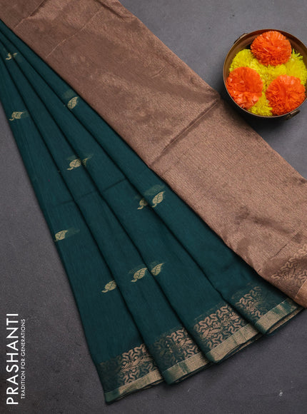 Bengal soft cotton saree peacock green with allover thread woven buttas and zari woven border
