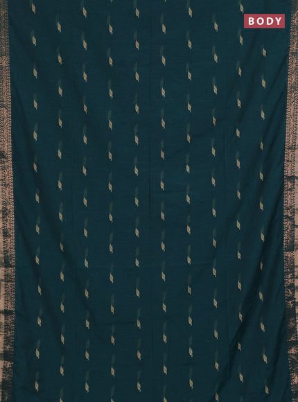 Bengal soft cotton saree peacock green with allover thread woven buttas and zari woven border