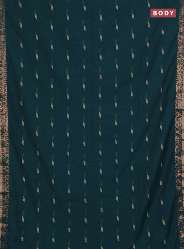 Bengal soft cotton saree peacock green with allover thread woven buttas and zari woven border