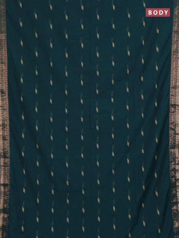 Bengal soft cotton saree peacock green with allover thread woven buttas and zari woven border
