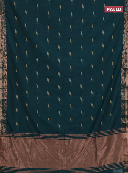 Bengal soft cotton saree peacock green with allover thread woven buttas and zari woven border