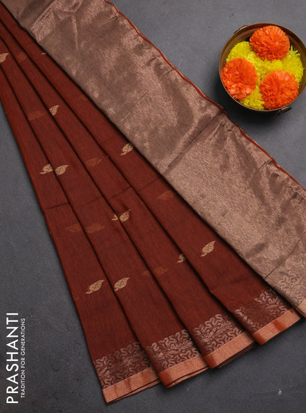 Bengal soft cotton saree rust shade with allover thread woven buttas and zari woven border