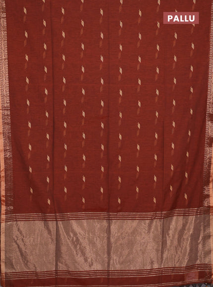 Bengal soft cotton saree rust shade with allover thread woven buttas and zari woven border