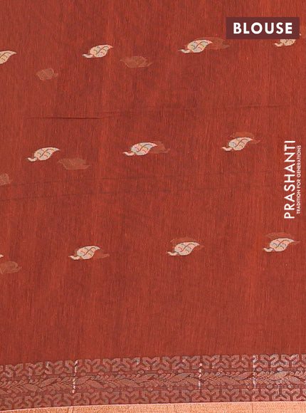 Bengal soft cotton saree rust shade with allover thread woven buttas and zari woven border