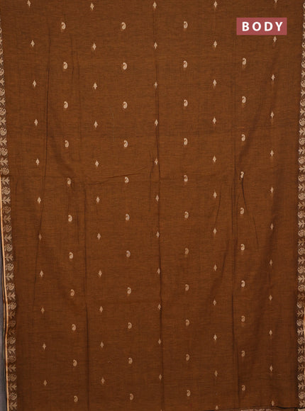 Bengal soft cotton saree dark mustard with allover thread woven buttas and thread woven border