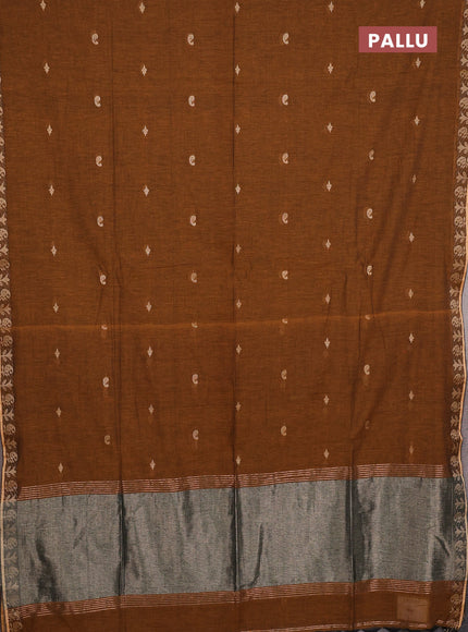 Bengal soft cotton saree dark mustard with allover thread woven buttas and thread woven border