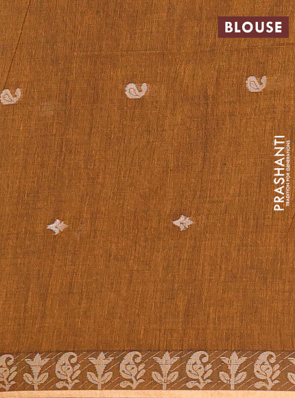 Bengal soft cotton saree dark mustard with allover thread woven buttas and thread woven border