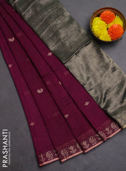 Bengal soft cotton saree magenta pink with allover thread woven buttas and zari woven border
