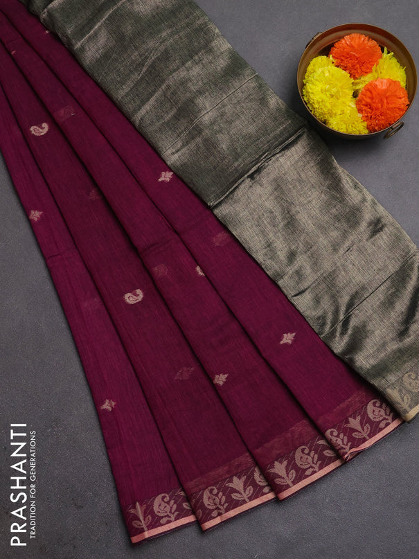Bengal soft cotton saree magenta pink with allover thread woven buttas and zari woven border
